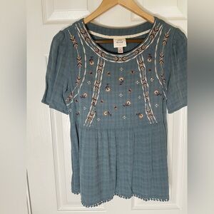 Knox Rose Blue Embroidered Top
